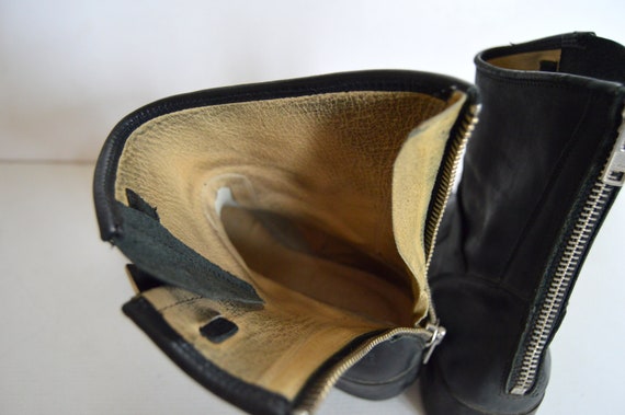 Vintage Black Leather Johnny Bulls Boots Biker Casual Riding Moto