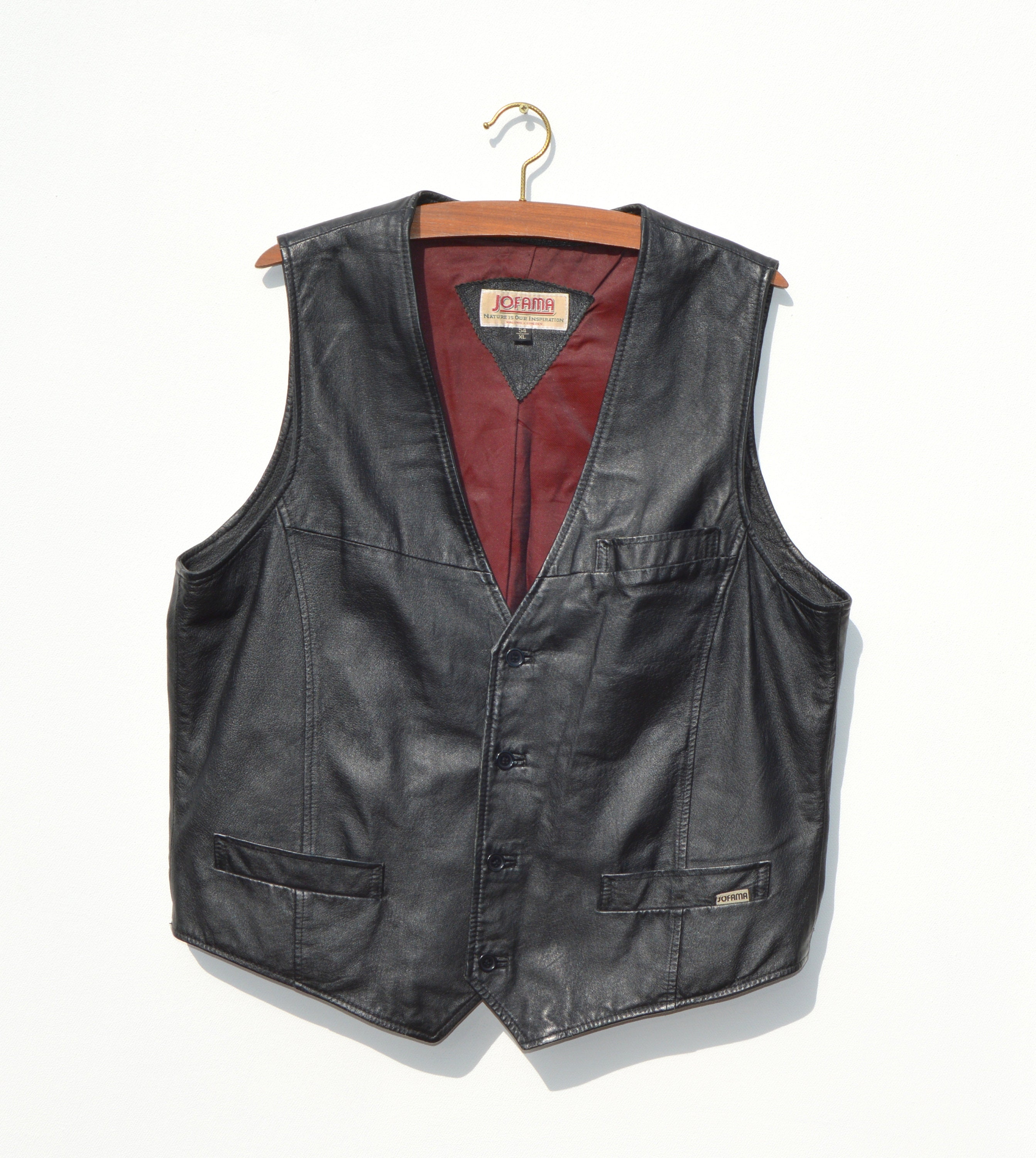 Vintage Black Leather Vest Jofama Leather Waistcoat Boho Hippie