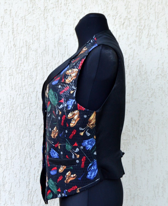 Vintage Colorful Black Red Green Waistcoat Crazy … - image 2