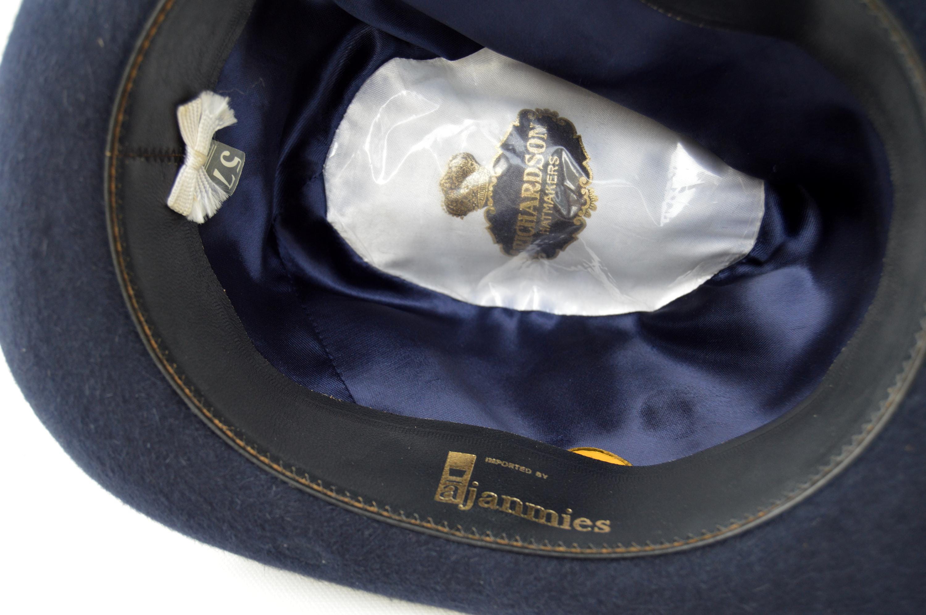 Vintage Mens Felt Hat With Hatband Dark Blue Fedora Hat