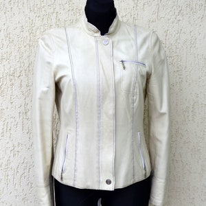 Vintage Betty Barclay veste en cuir beige manteau blazer veste en cuir souple marron clair manteau de voiture petit ami blazer court zippé taille moyenne