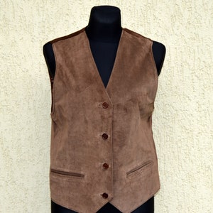 Brown Leather Vest Vintage Suede Waistcoat Country Cowboy Waistcoat Festival Gipsy Style Croped Womens Leather Medium Size Vest