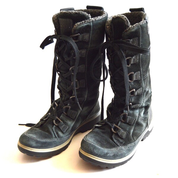 Vintage Ecco boots black suede Lace Up Mid Calf Combat Boots Winter boots Hipster Boho Goth  Womens Size US 6 UK 34 EU 37