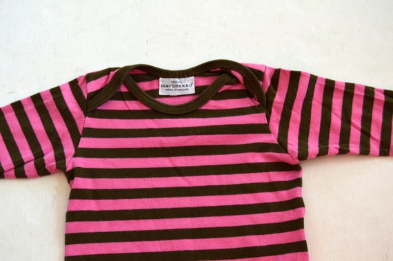 Marimekko Striped Baby Bodysuit Pink Brown Cotton… - image 2