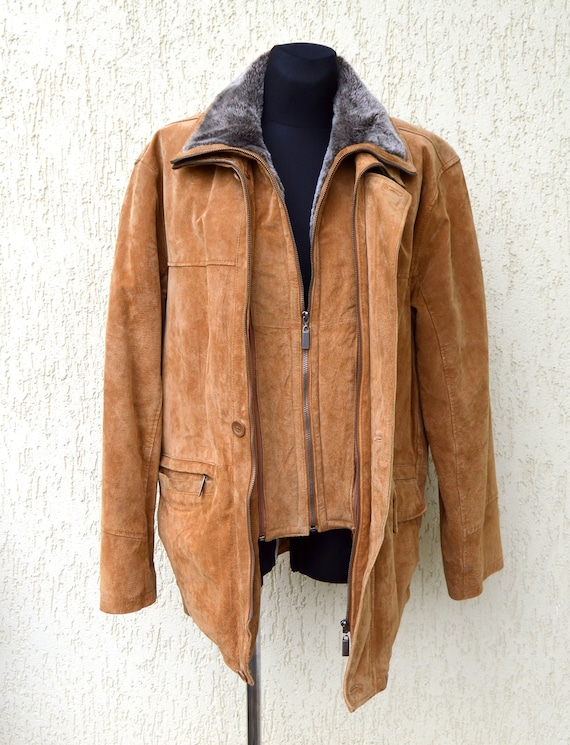 Mens suede coat deals with fur lining