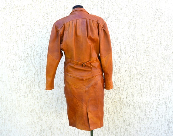 Vintage Leather Skirt and Jacket Set 80s Suit Rea… - image 3