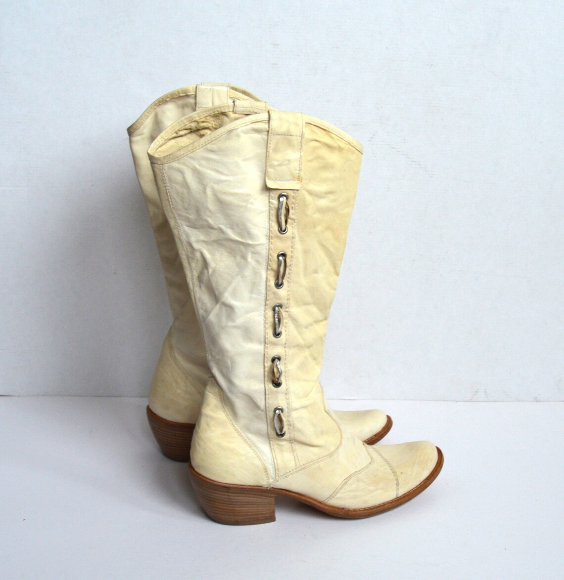 Vintage White Cowboy Boots Women Leather Ivory White Western Etsy