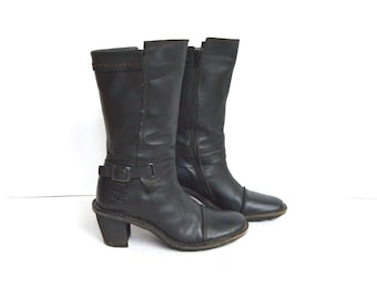 Czarne skórzane damskie buty Cowgirl Boots Mid Calf Camel Active Boots Western Chunky heel z zamkiem błyskawicznym Boho Boots Rozmiar US 7 UK 5 EUR 37.5