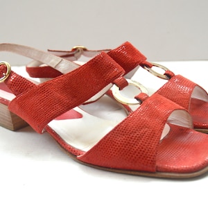 vintage 90's Red Leather Strappy Sandals Minimalist Block Shoes Summer Mules Taille US 7,5 EUR 38 1/2 UK5 1/2 Made in Italy