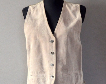 Vintage Suede Vest Light Brown Real Leather Women's Mens Rocky Clothing Tan Country Western Vest Sleeveless Jacket Large Size