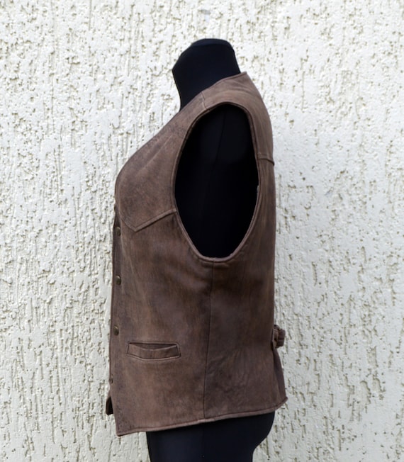 Brown Leather Vest Chocolate Brown ROCK N BLUE Ve… - image 4