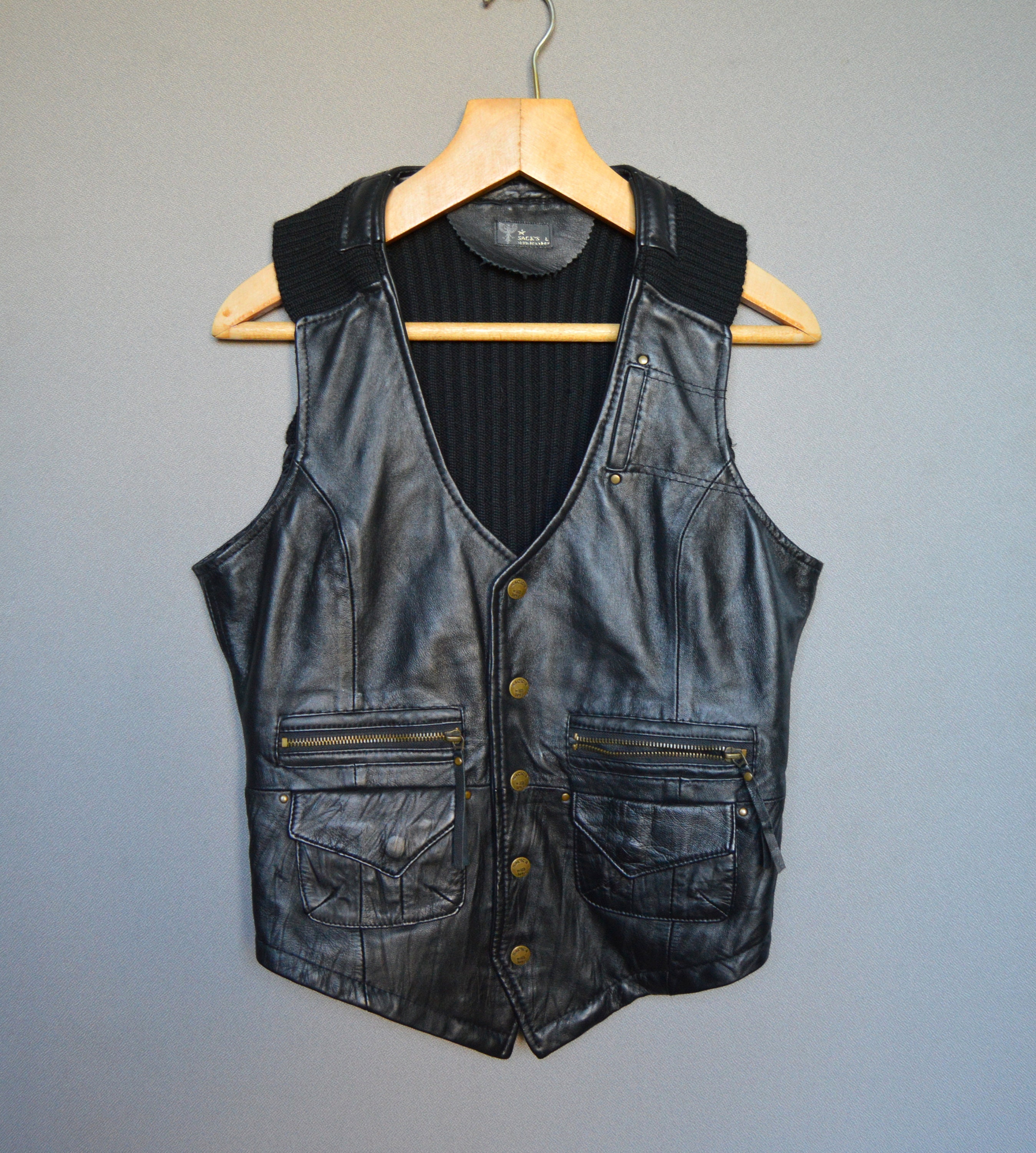 Vintage Black Leather Womens Men's Vest Vintage 90s Outdoor