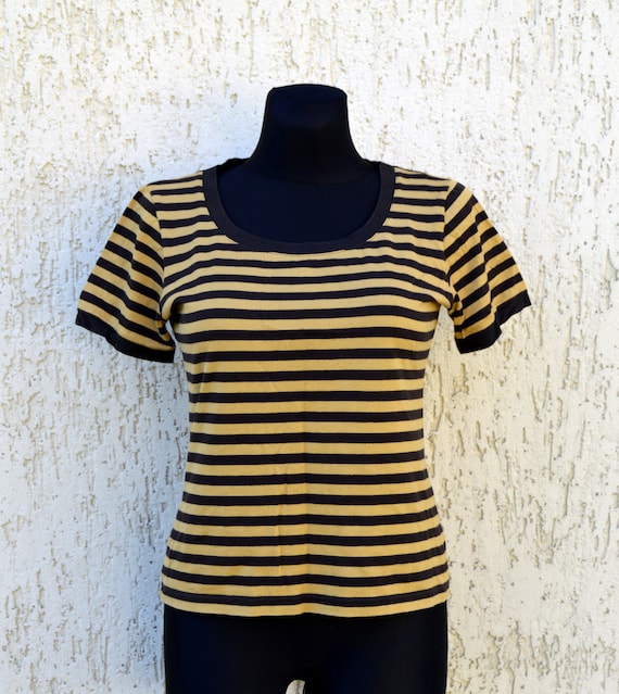 Vintage MARIMEKKO Shirt Striped Cotton Short Sleev