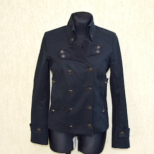 Vintage Black Fitted Military Women Jacket SFARZO Designer Marching Band Collectable Tailcoat Army Steampunk Blazer Made in Italy