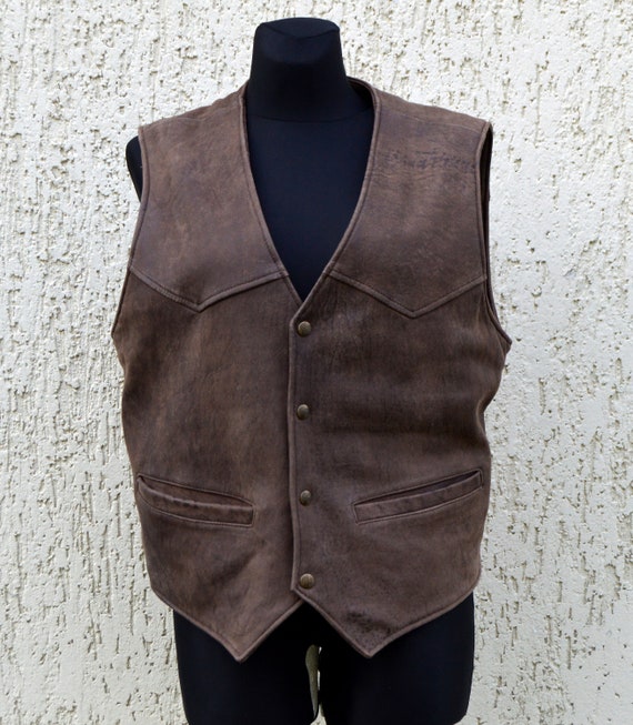 Brown Leather Vest Chocolate Brown ROCK N BLUE Ve… - image 3