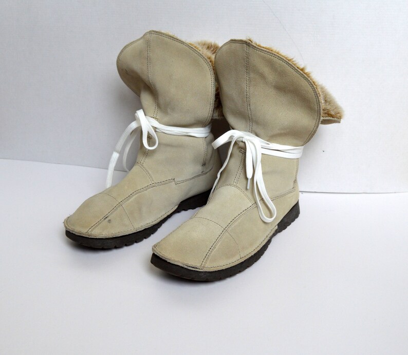 Vintage Leather Winter Boots Women Cream Beige Suede Leather Etsy