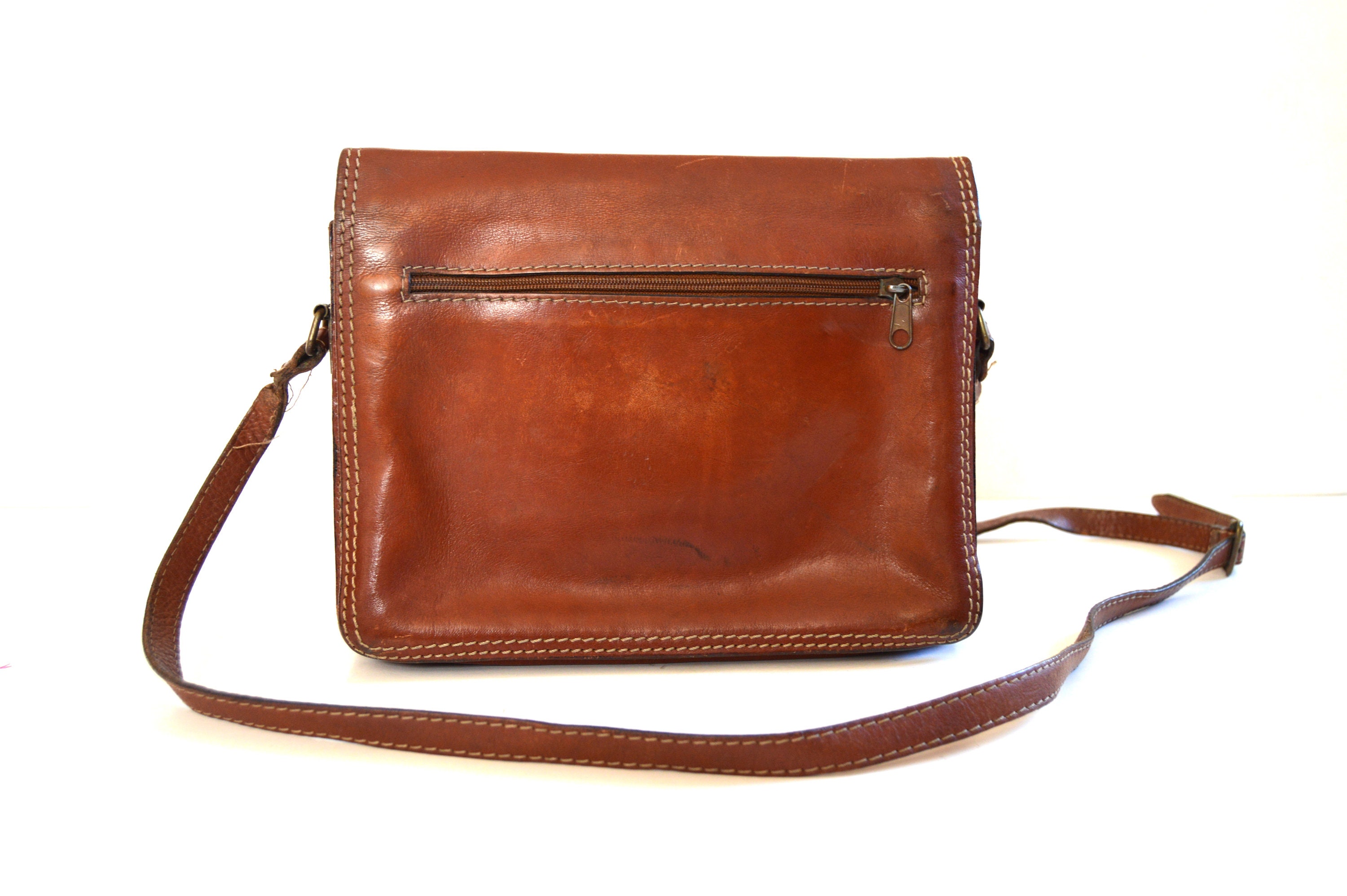 Vintage Katana Brown Leather Shoulder Bag French Satchel Messenger