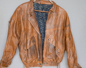 Chaqueta de motociclista de gran tamaño Vintage de cuero marrón desgastado, estilo de jinete, ropa de calle, abrigo, chaqueta corta, chaqueta de balancín occidental, chaqueta con lazo lateral