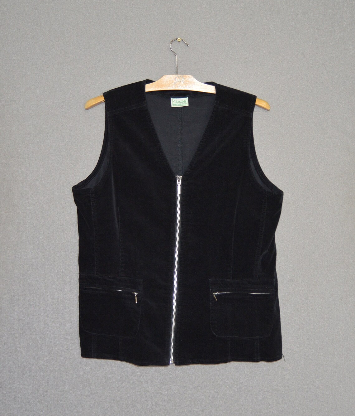 Black Velvet Vest Womens Velveteen long vest Tunic Zip up Etsy