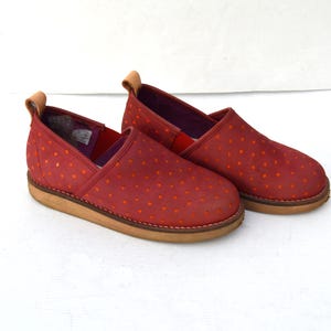 Vintage Gudrun Sjöden women's shoes Red Polka Dot Leather Shoes Gypsy BOHO Slipper Flats Round Toe Low Heel Red Suede Shoes Eur 36