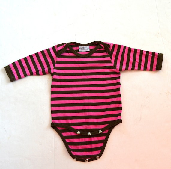 Marimekko Striped Baby Bodysuit Pink Brown Cotton… - image 1