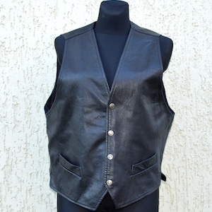 Vintage Black Leather Men&#39;s Vest Original Rocky Clothing Country Western Sleeveless Waistcoat Leather Biker Vest Casual Vest Large Size
