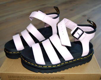 Grunge Platform Dr Martens Sandals Pink Leather Platform Strappy Sandals Comfortable summer leather shoes size EUR 38 UK 5 US 7