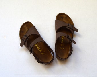 Birkenstock Brown Two Strap Sandals Summer Shoes Platform Slides Size 34 US 3 - 3.5
