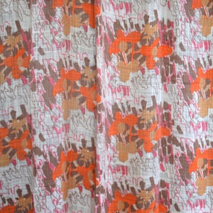 Scandinavian vintage curtain panel sheer curtain orange white brown sheer curtain panel abstract print curtain from 70s   136 cm x 205 cm