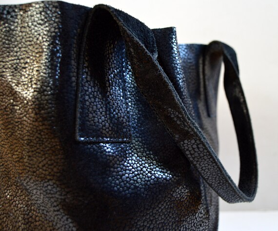 Vintage Leather tote Woman Black Leather tote bag… - image 4