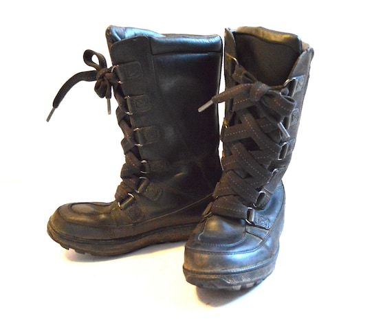 Vintage Timberland Boots Black Lace up Mid Calf Combat Boots