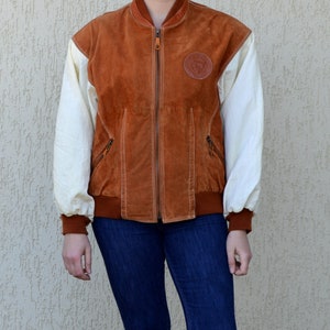Vintage 70s Brown Leather Bomber Jacket Rare Zipped Varsity Jacket Real Leather Suede Blazer Retro Duster Boho Hippie AVIATOR Jacket