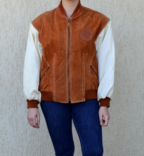 Leather Bomber Jacket Men Leather Varsity Bomber J