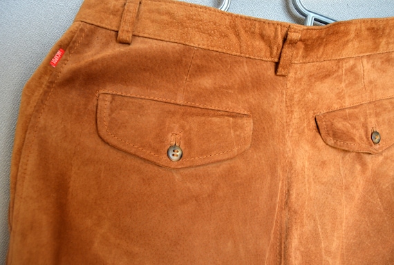 Vintage Womens Leather Pants High waist Brown Beige Trousers Boho Large L 40 Suede Rocker High Waisted