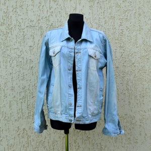Vintage jean jacket Light Blue Denim Jacket Denim Grunge Rocker Biker Retro Jeans jacket Oversized 90&#39;s  Riders Jacket Large Size