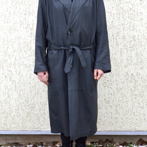 Vintage Black Real Leather Maxi Coat Jacket Leather Trench Coat Unisex Leather Jacket Button Maxi Genuine Leather Coat Gray Duster Jacket