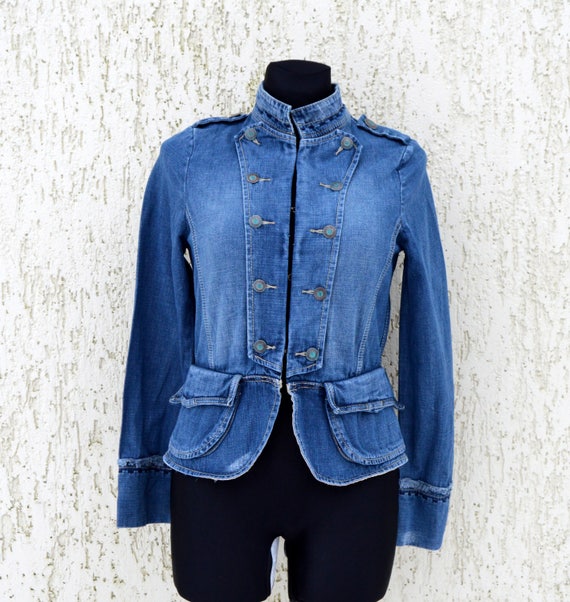 womens denim military style jacket