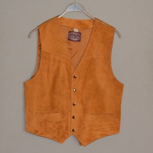 Suede Leather Vest Camel Brown Suede Leather Mens Rocky Clothing Vintage Country Western Vest, Sleeveless Jacket Large Size