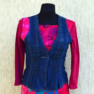 Vintage Denim Vest Women&#39;s Romantic Vest Blue Fitted Womens Jeans Waistcoat Country Western Boho Festival Vest Large Size