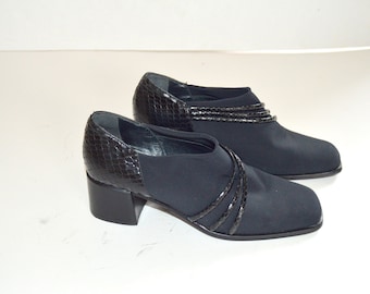Zapatos vintage de punta cuadrada Zapatos de cuero negro Marco Moreo Zapatos de cuero para mujer Zapatos clásicos negros Tacones Talla US6 EUR36 UK3.5 Hecho en Italia