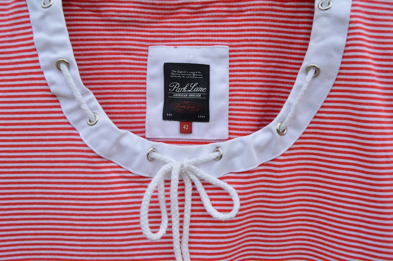 Vintage Sailor Dress Nautical Pink Striped tunic Striped Dress Red White Summer Dress 90s cotton knee length Jersey dress Festival Dress