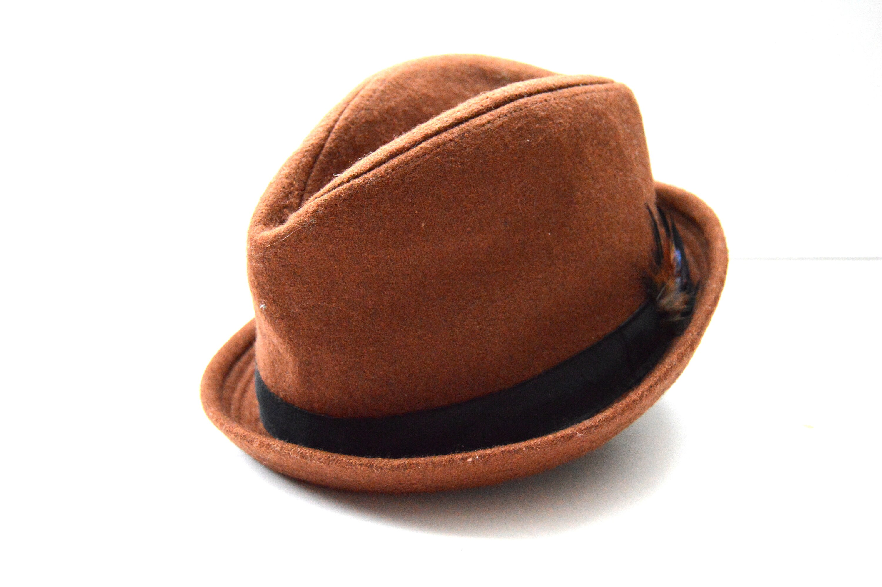 Brown Mens Hat Vintage Felt Hat With Hatband Fedora hat steampunk accessory Hunting Hat with feather Fashion Hat Original Bowler Hat