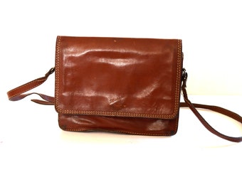 Vintage Katana brown leather shoulder bag French satchel messenger bag classic leather briefcase festival bag Leather purse Boho Hipster Bag
