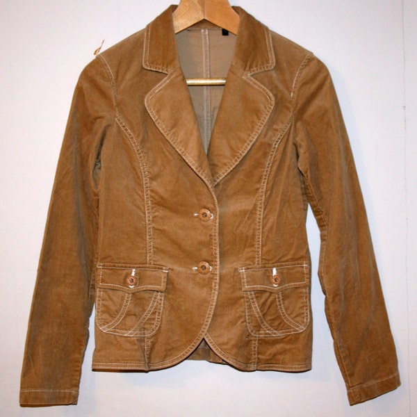 Brown Corduroy Jacket Cropp Blazer Fitted Womens Light Brown Jacket Vintage Sand Beige Blazer Festival Small Size Cotton Blazer