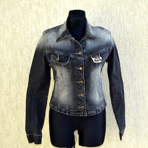 Vintage Lee Denim Jacket black wash denim grunge jacket Cotton Denim Short Jacket Cropped Jean  Women&#39;s Jacket Rocker Coat