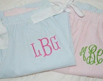 Monogrammed Seersucker Pajama pants! Adult Sizes Available! Comfy!