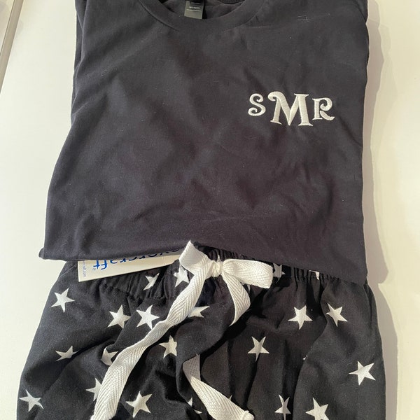 Matching Set - Monogrammed cute Stars Pajama pants with Short Sleeve Tshirt!  Youth and Adult Sizes Available!  Comfy!