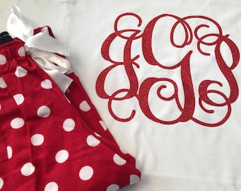 Matching Set - Monogrammed Polka Dot Pajama Pants with matching Short Sleeve Tshirt! *LIMITED SUPPLY, please check with me before ordering*