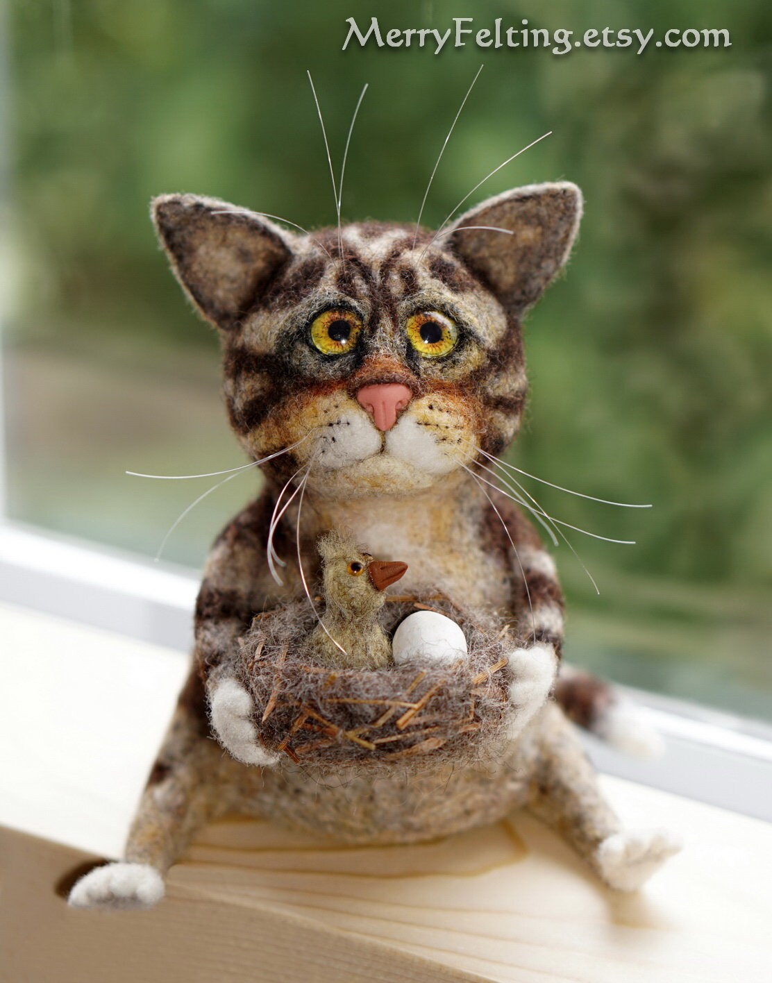Surprised Cat Cat with a bird brown grey white beige Etsy Surprised Cat Cat with a bird brown grey white beige Etsy