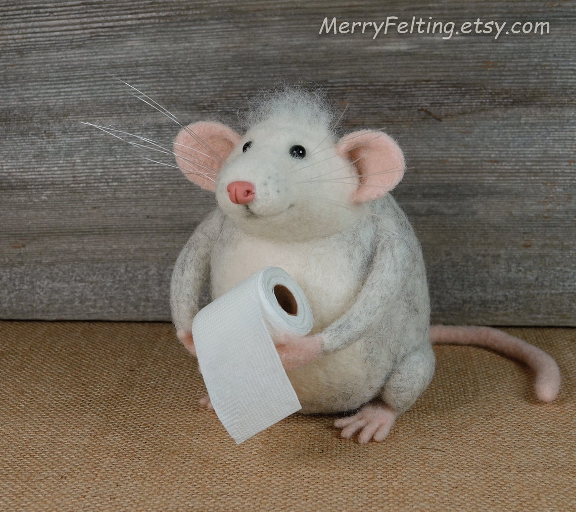 Rat with toilet paper Rat with apple Handfelted mouse grey Etsy
